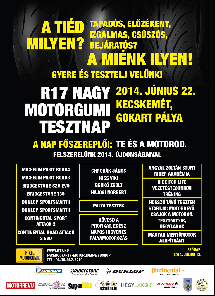 r17 motor gumi teszt nap Michelin Pilot Road4 Dunlop Sportsmart 2